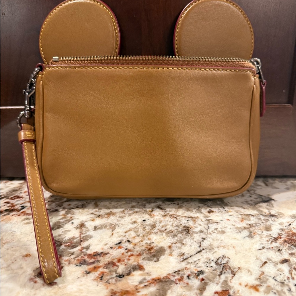 *PRE-OWNED* COACH Disney X Mickey Mouse Leather Ears Wristlet RARE - Picture 2 of 6